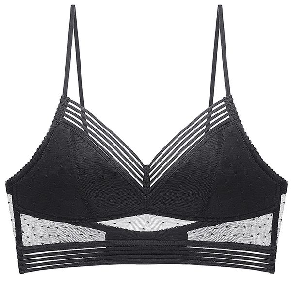 

bras u backless invisible bra set thin cup striped polka dots mesh underwear without stones lingerie women, Red;black