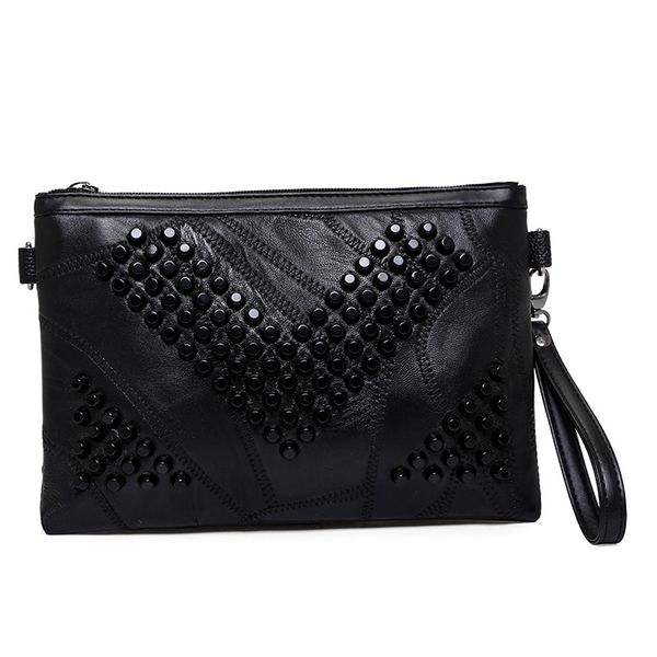 

new stylish rivet handbag casual stitched leather envelope bag one-shoulder slanted women's bag
