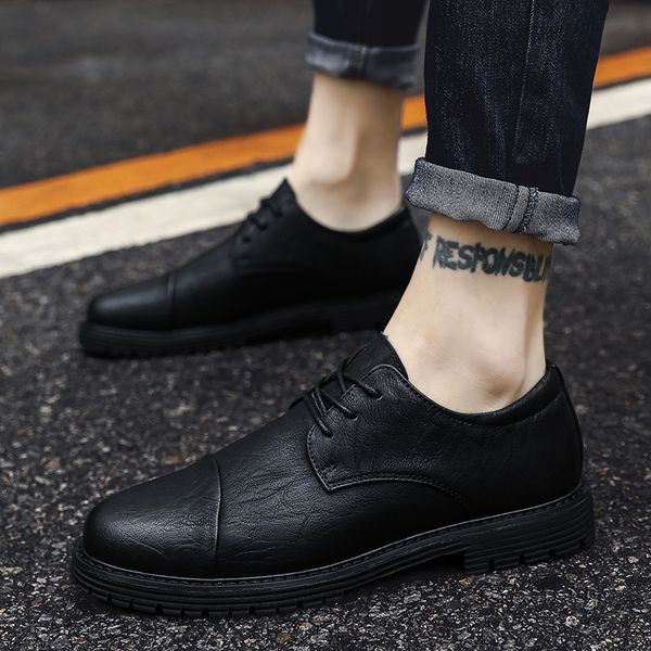 

genuine leather casual shoes fashion mens oxfords shoes lace up breathable driving flat oxford men comfortable, Black