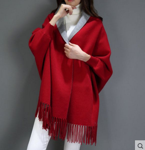 Fashion-Double Side Sciarpa Inverno Faux Cashmere Poncho Donna Solid Designer Donna Maniche lunghe Avvolgere Scialle vintage Y18102010