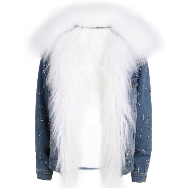 

ladies real fur parka women natural fur parka jeans, Black