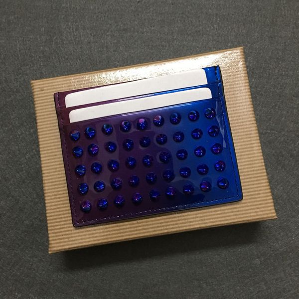 

color matching retro four seasons star with the same ins tide hit color rivets card holder leather cowhide wild womens wallet, Brown;gray