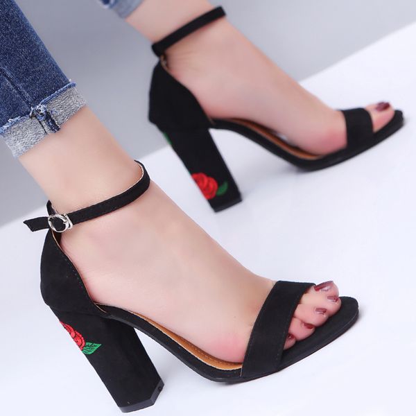 

2020 suede embroidered high heel sandals women's large shoes
