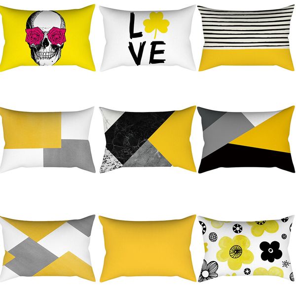 

geometric cushion covers yellow and gray diamond wave pillow case for home chair sofa decoration square pillowcases