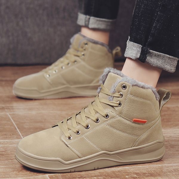 

men snow boots outdoor fashion casual winter shoes for men flats warm male sneakers classic platform with fur walking shoes 44, Black