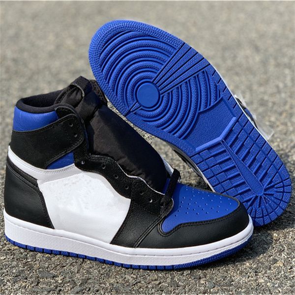 

новое прибытие mens 1 high og игры royal баскетбол дизайнер обуви черный белый синий спорт кроссовки размер us7-12 с shoebox, White;red