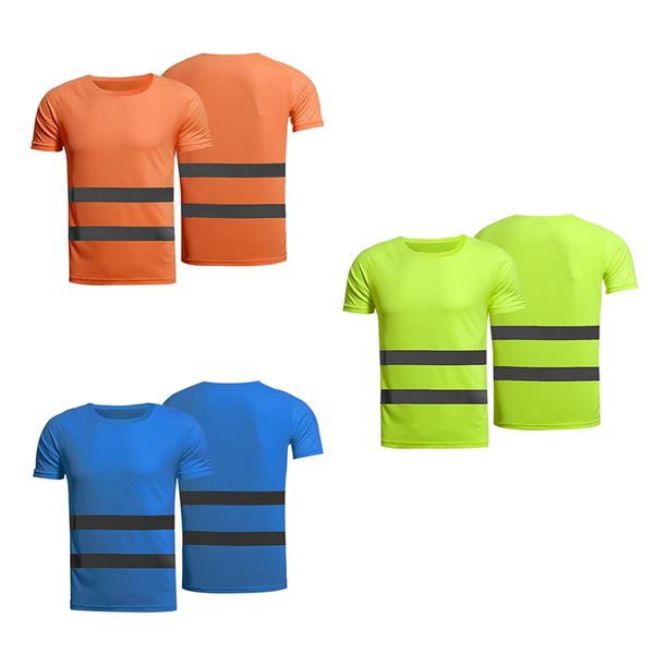 

man reflective safety t-shirt short sleeve high visibility tees safe gear for construction site, Black;red