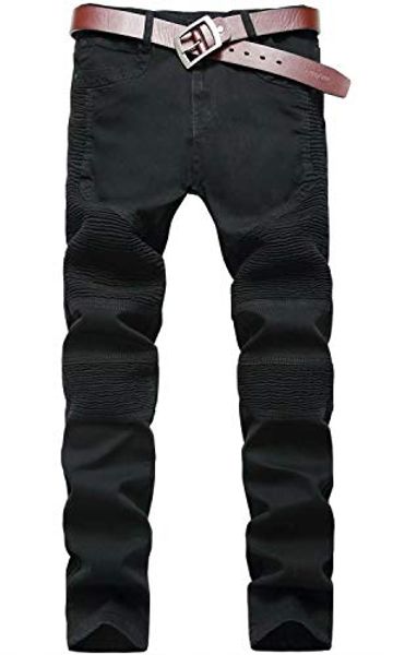 

hengao men's ripped destroyed slim fit stretch biker jeans, Blue