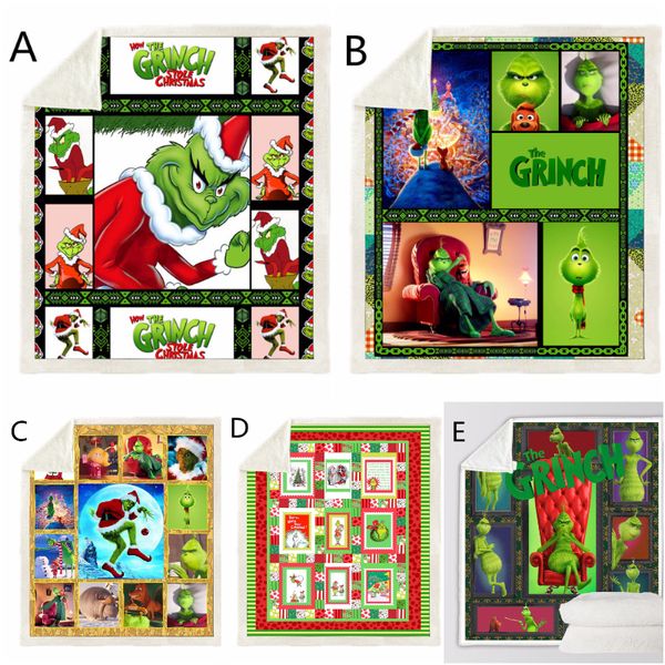 

3d printing grinch christmas blanket for kids thick fleece blankets soft warm children cloak cape shawl sofa blanket size 130*150 cm