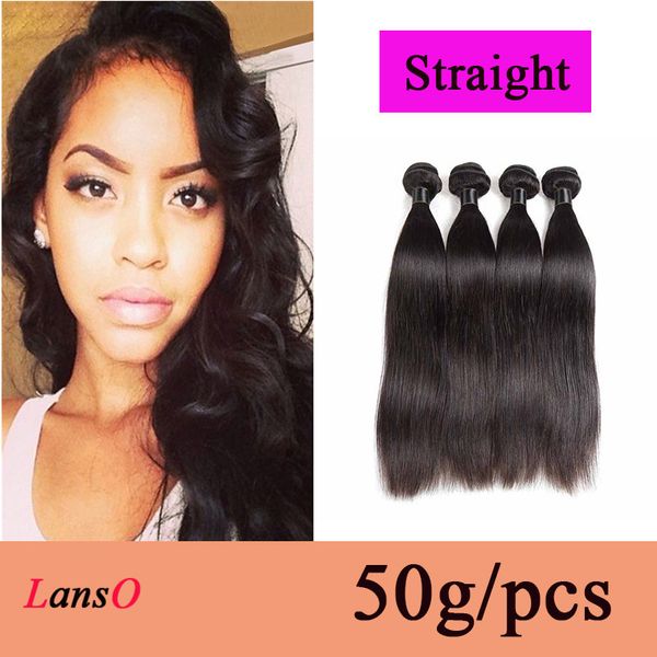 

brazilian straight unprocessed virgin human hair bundles peruvian indian malaysian cambodian human hair weaves straight 50g/pcs dyeable, Black