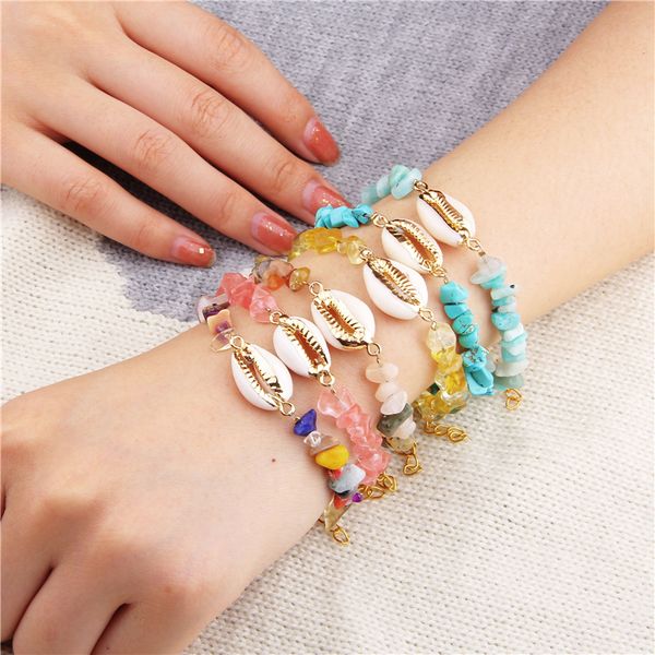 

2019bohemian summer beach bracelet boho shell conch sea natural stone chips shell seashell bracelets woman girl female, Black