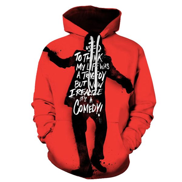

movie men's autumn and winter 3d hoodie crazy clown red and black gradient hoodie sweater men's trend personality street clothes