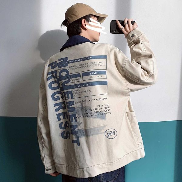 

autumn new jacket men fashion letter printing casual cotton jacket man streetwear wild hip hop loose bomber male clothes, Black;brown