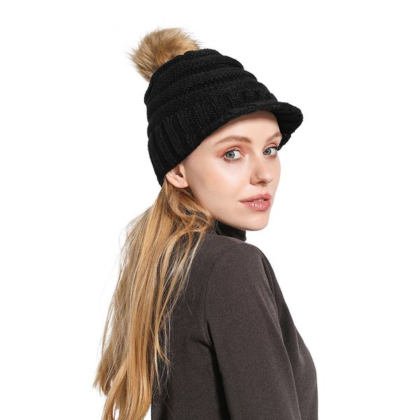 

skullies beanies женщины трикотажные hat меховой шаровые вяжет козырьки hat зимние шапки для женщин шапочки для женщин с щитков, Blue;gray