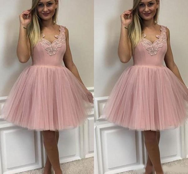 

cute elegant v-neck tulle homecoming dresses zipper back pink cocktail prom party dresses robe de retour graduation dresses, Blue;pink