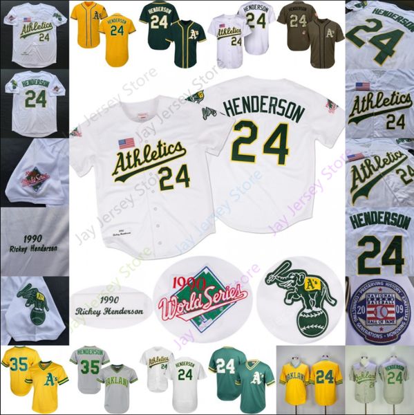 

Rickey Henderson Jersey Custom Men Women Youth 1990 Athletics WS World Series 2009 HOF Hall Of Fame Oakland Cooperstown White Yellow Green