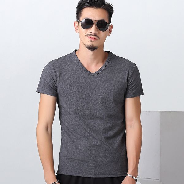 

men's tees 2018 summer new cotton v neck short sleeve t shirt men fashion trends fitness tshirt ing, White;black