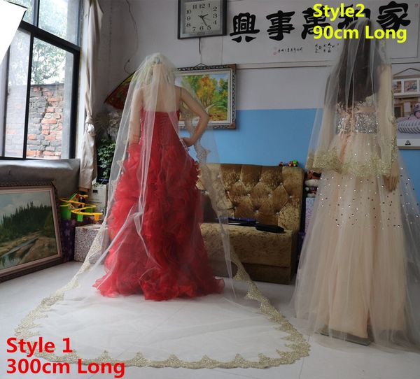 

new europe luxury noble handmade custom champagne color onelayer fingertip cathedral length lace appliqueedge wedding veil bridal veils, Black