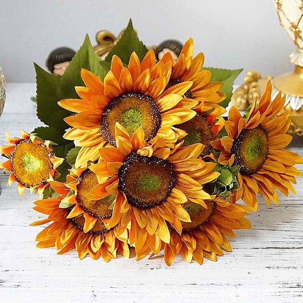 

with leaves living room bouquet deskparty 13 heads autumn fake sunflower home decor garden artificial flowers wedding cloth