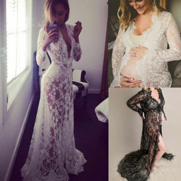 

casual dresses long maternity pography props pregnancy dress for po shoot pregnant lace maxi gown, Black;gray