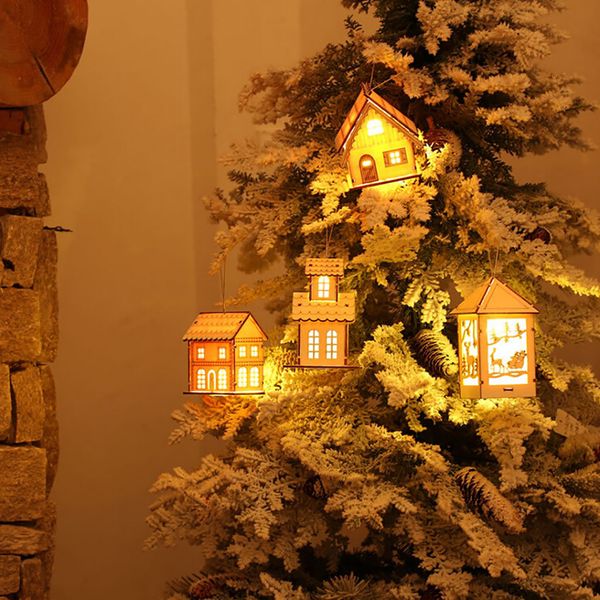 

festival led light wood house christmas tree decorations for home hanging ornaments holiday nice xmas gift wedding navidad #15