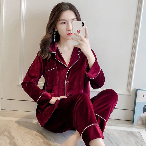 

new burgundy lady velour 2pcs robe sets spring womens pants suit sleepwear casual pajamas nightwear kimono bath gown  l xl, Blue;gray