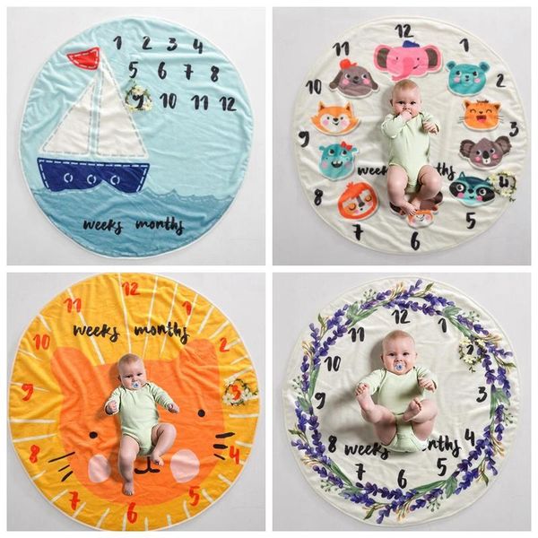 Kid Circular Milestone Blanket Photography Background Props Blankets Infant Swaddling Flower Number Letter Newborn Baby Wraps Purple Wool