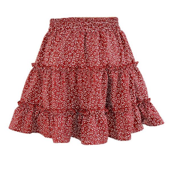 

women summer skirt casual bohe high waist ruffled floral print beach short skirt fashion female a-line mini beach skirts, Black