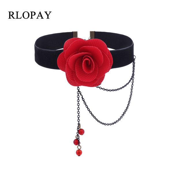 

rlopay new black velvet choker necklace red rose necklace with bead collar choker chain for women vintage jewelry, Silver