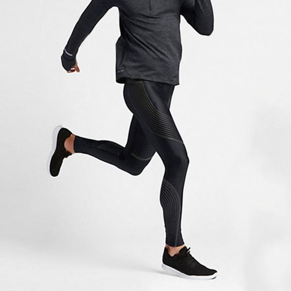 

delicate men elastic exercise pants slim stripe splicing running pants quick drying fitness leggings trousers sportswear, Black;blue