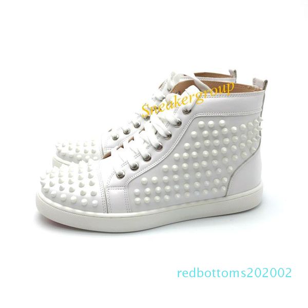 

r men women red bottom party genuine leather glittery bottom studded spikes flats shoes fashion luxury casual shoes r02, Black