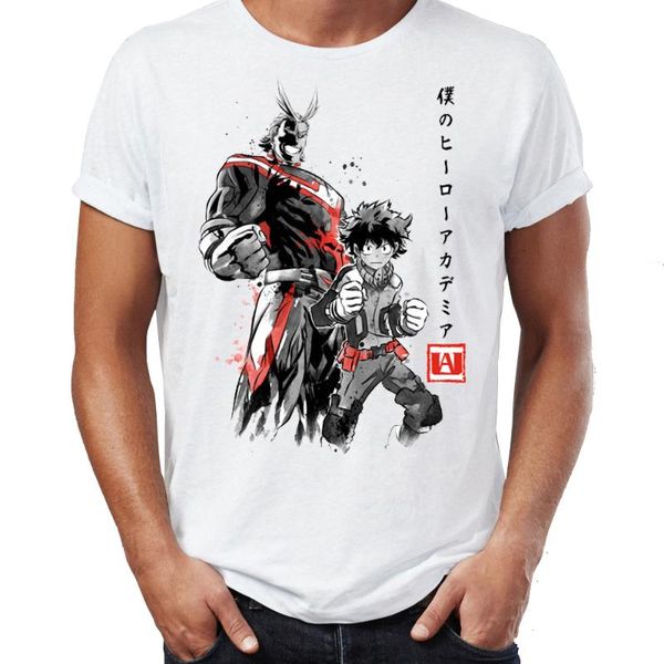 

japanese style men's t shirt my hero academia deku and all might manga anime awesome artwork printed custom white tee clothing, White;black