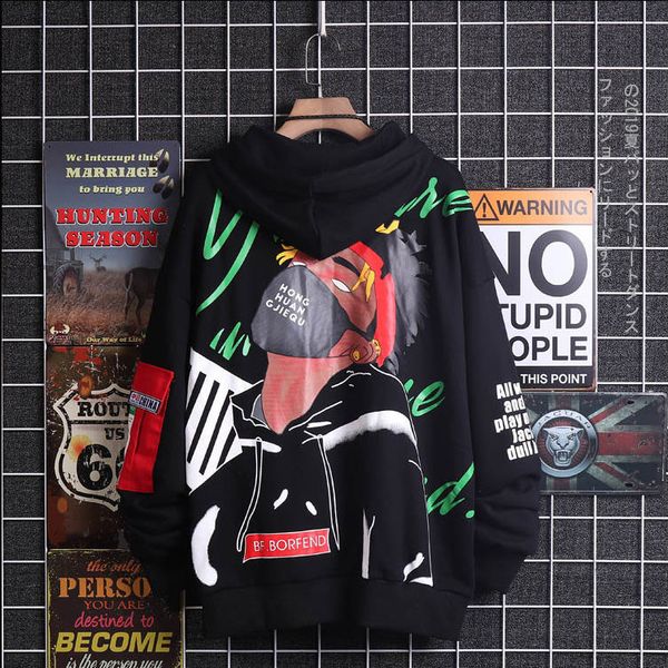 

2019 hip hop easy sweater male season student trend printing ins pullover loose coat, Black