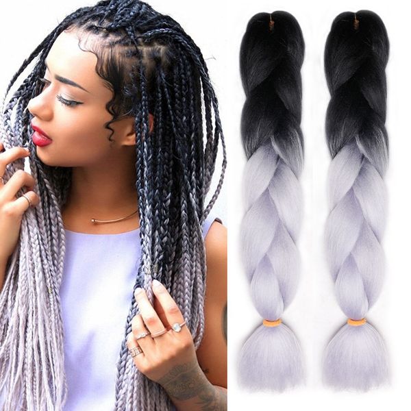 

ombre xpression braiding hair two tone jumbo crochet braids synthetic hair extensions 24 inches box braid 100% kanekalon braiding hair, Black