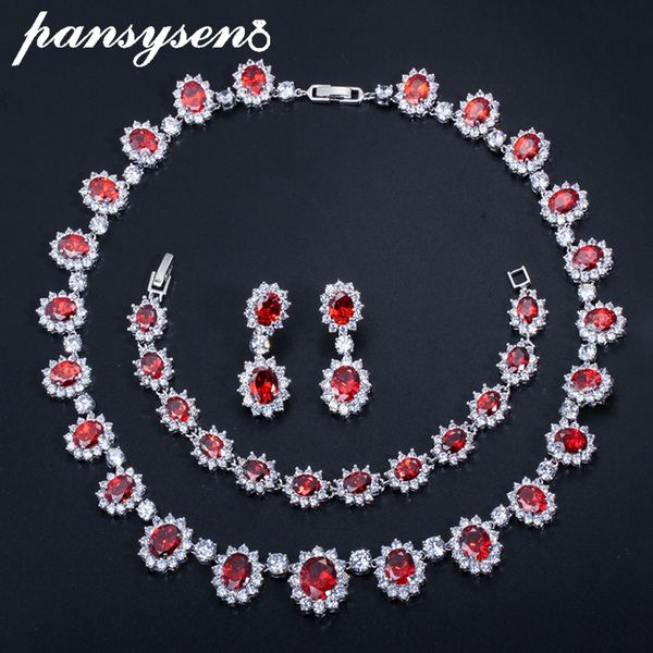 

pansysen european style ruby emerald sapphire gemstone wedding party jewelry sets for women silver 925 jewelry set fashion gifts, Black