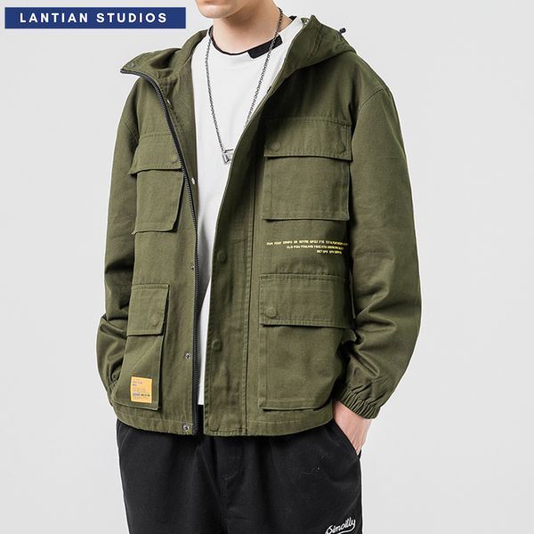 

japanese style men black jackets autumn army green coats 2019 fashion hooded jackets man casual jacket cotton windbreaker, Black;brown