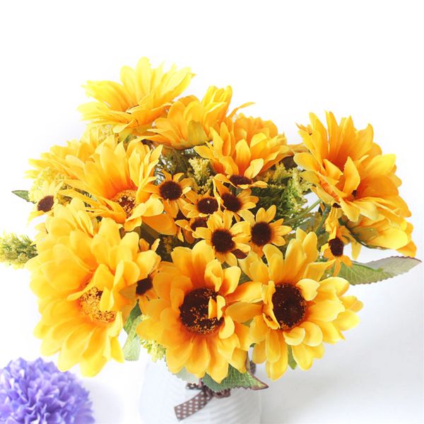 

artificial silk flowers sunflower for home decoration yellow big fake fabric flower heads wedding bouquet small flowers decor
