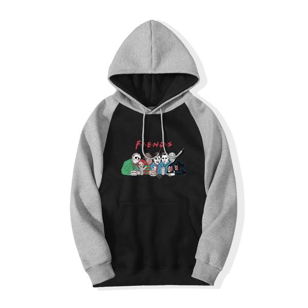 

horror movie friends men sweatshirts hoodie 2019 winter fleece raglan hoodie streetwear horror fiends friday the 13th pullover, Black