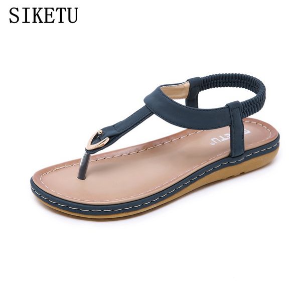 

siketu summer new women's sandals flat wild soft leather comfortable flip-flops women's sandals ladies large size beach, Black