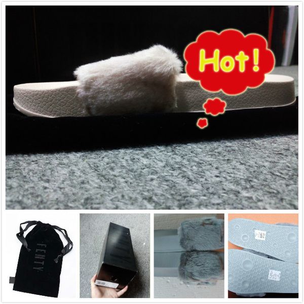 

rihanna fur leadcat fenty slides slippers women men house winter slipper home shoes woman warm slippers chinelo feminino bag6, Black