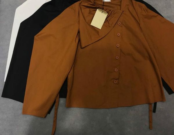 

women shirt lantern long sleeve shirt women diagonal button irregular, White