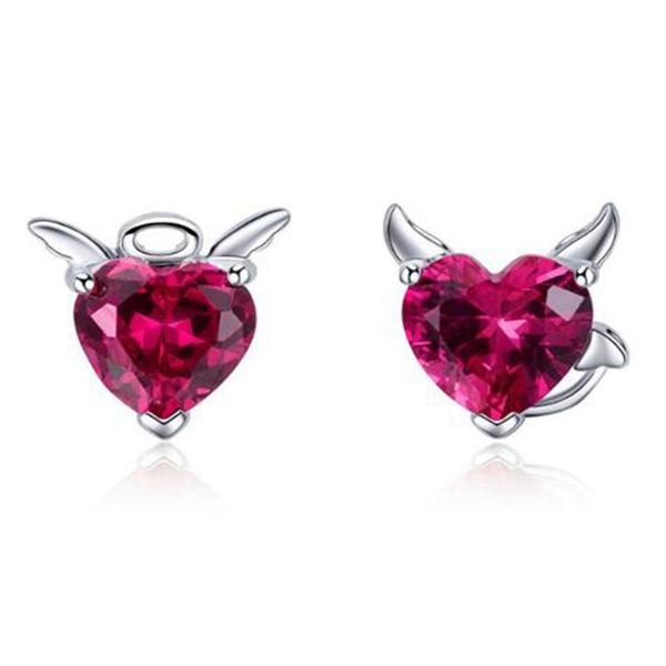 

angel and devil pink stud earrings women's heart-shaped jewelry fashion earrings, Golden;silver