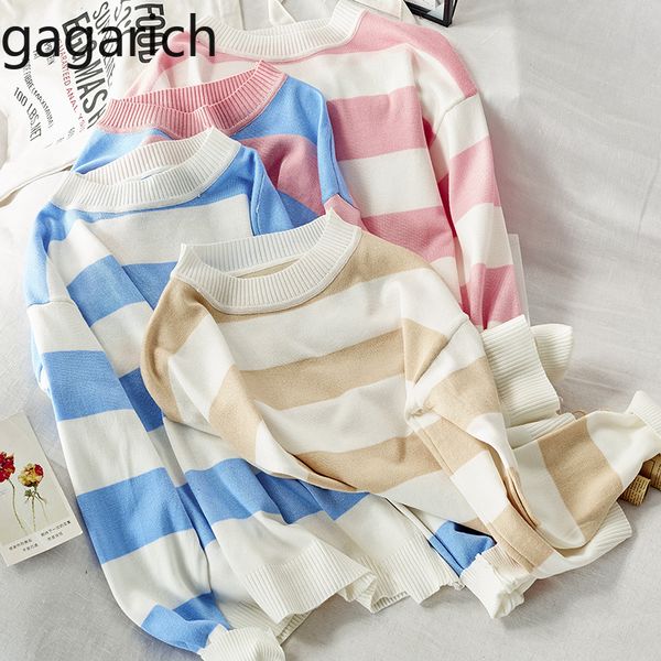 

gagarich women striped sweater 2020 long-sleeved loose knit pullover bottom casual, White;black
