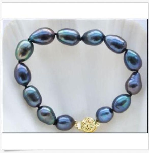 

new charming 10-12mm baroque tahitian black blue green pearl bracelet 7.5-8 inch