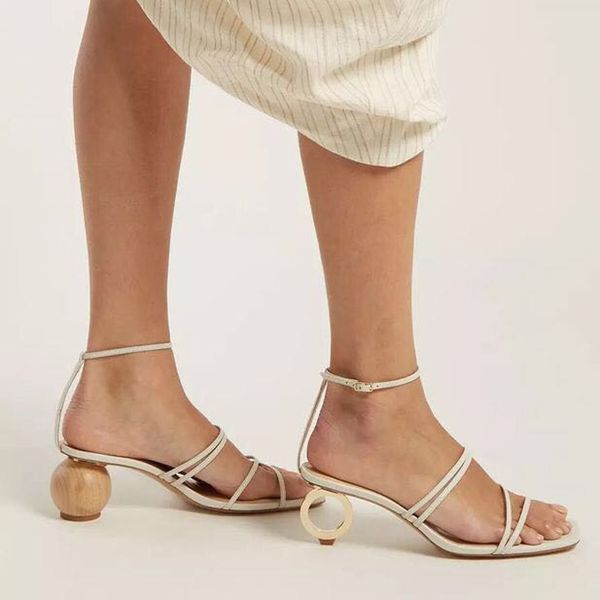 New Cut Out Ball Heel High Sandals Feminino Leather Strappy