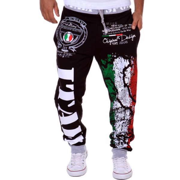 

2018 foreign trade selling trendy fashion pants italian flag printing design men's leisure pants, Black