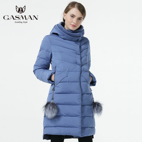 

gasman 2019 winter women down jacket medium length female thick warm hooded down parka windproof overcoat with natural fur ball y190926, Black;white