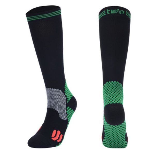 

compression socks women men knee high long printed nylon hosiery marathon running cycling sport foot accessories, Black