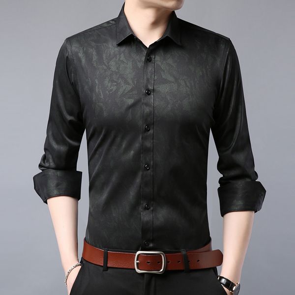 

men long sleeve shirt slim fit 2019 spring new flowers business style casual male shirts c007, White;black
