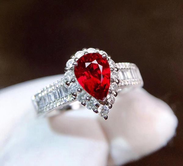 

fine jewelry grs cert pure 18 k gold jewelry natural red ruby 1.02ct diamond wedding engagement female rings for women fine ring, Golden;silver
